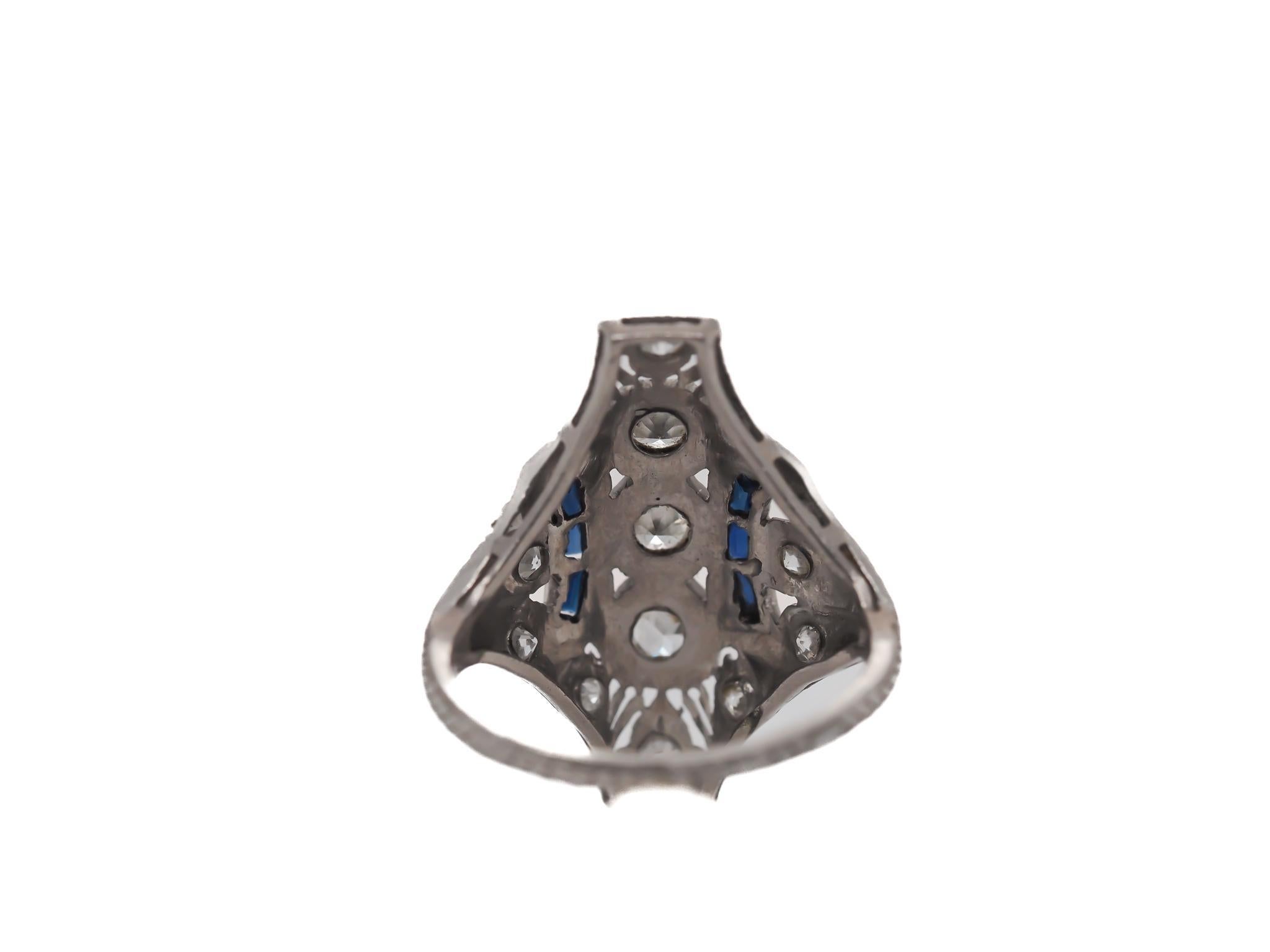 Women's Art Deco Old European Cut Diamond and Sapphire Engagement Ring .85cttw For Sale