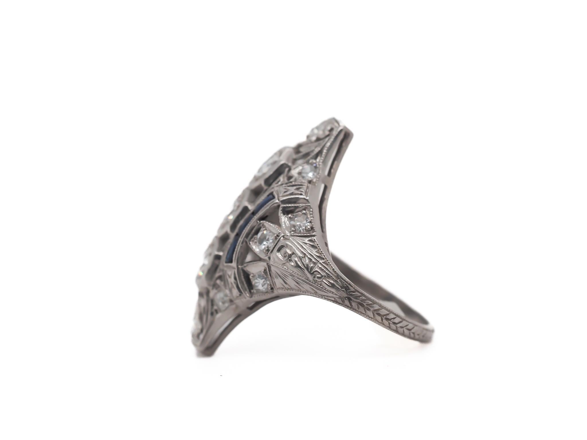 Art Deco Old European Cut Diamond and Sapphire Engagement Ring .85cttw For Sale 1
