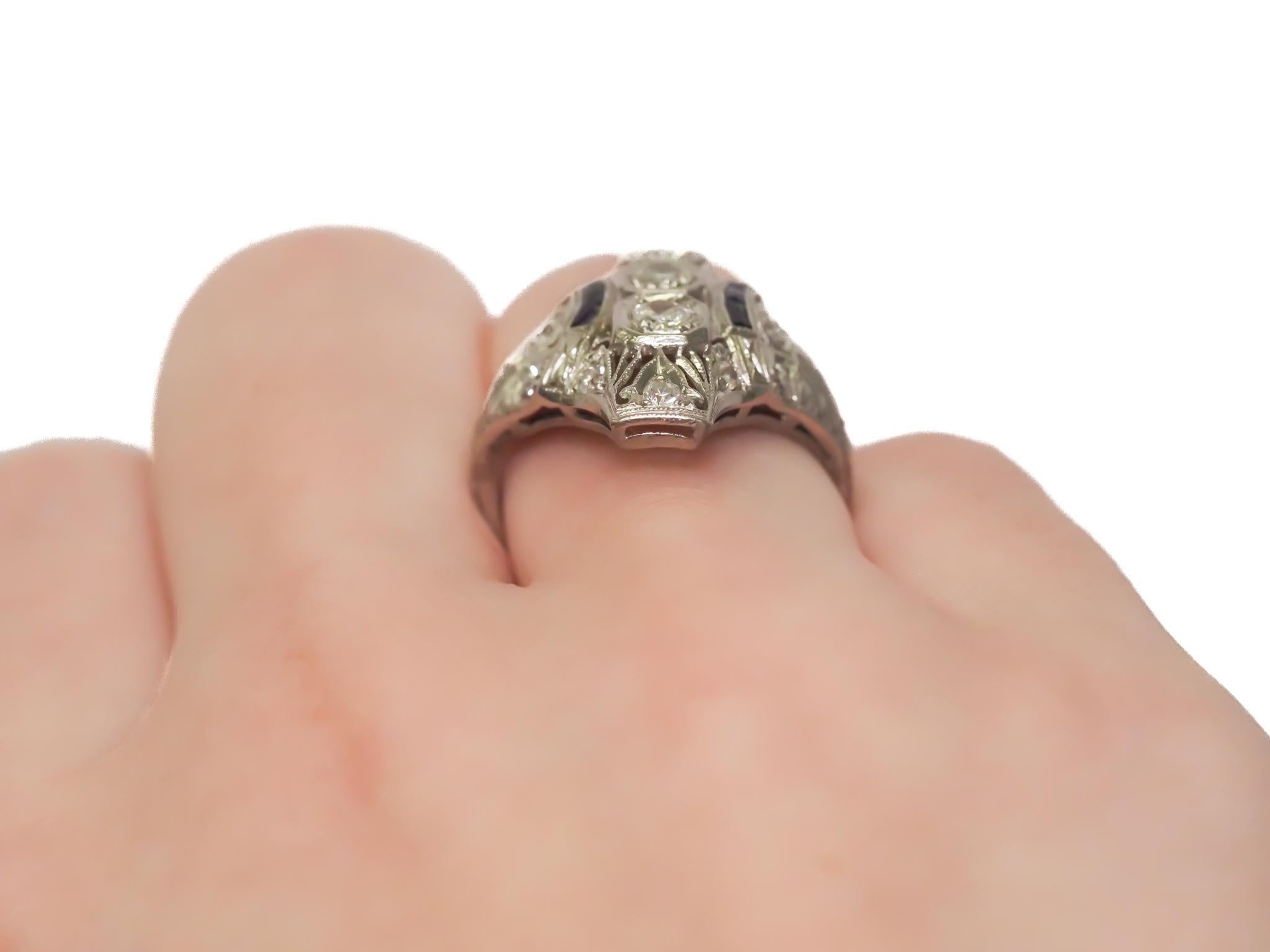 Art Deco Old European Cut Diamond and Sapphire Engagement Ring .85cttw For Sale 3