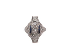 Art Deco Old European Cut Diamond and Sapphire Engagement Ring .85cttw