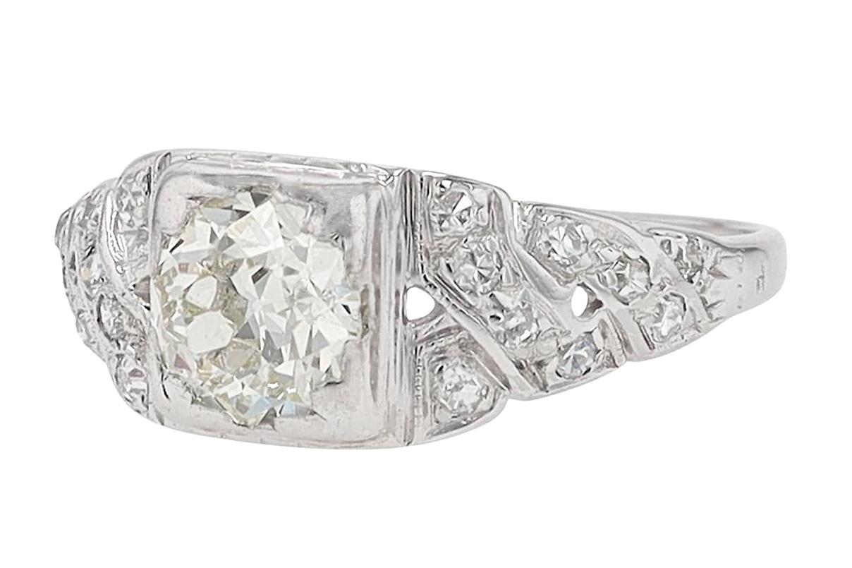 Art Deco Old European Cut Diamond Antique Engagement Ring In Good Condition In Santa Barbara, CA