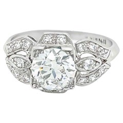 Antiker Verlobungsring aus Platin mit Diamant im alteuropäischen Schliff im Art déco-Stil