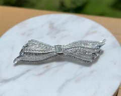 Art Deco Old European Cut Diamond Bow Design Pin in 14K Gold