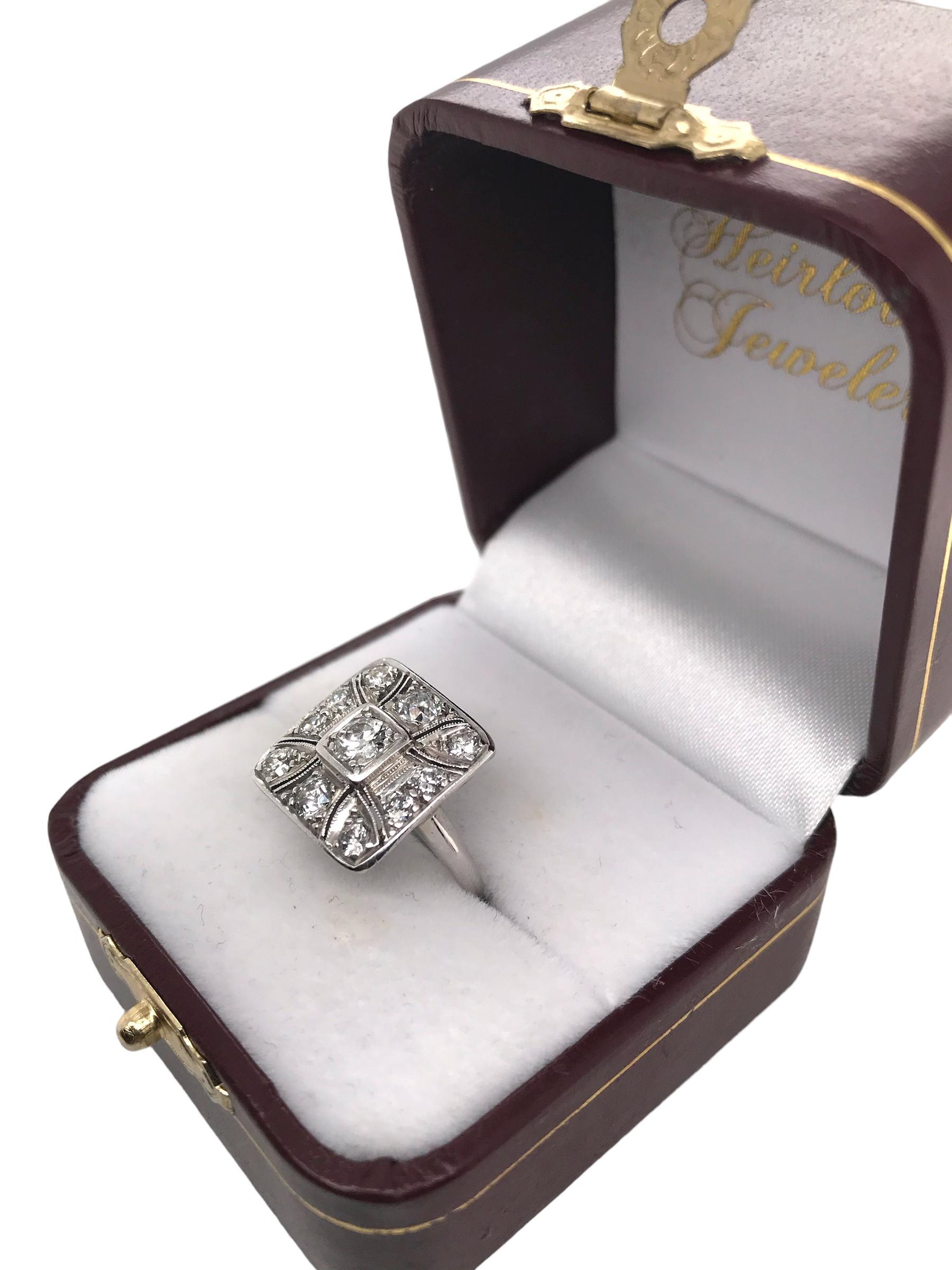 Anello da cocktail con diamante antico taglio europeo Art Deco 4