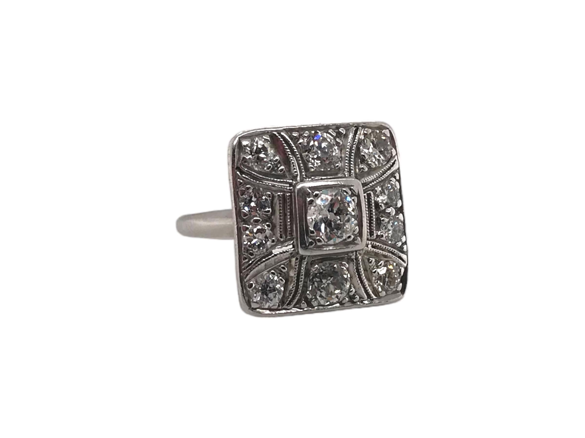Taglio antico europeo Anello da cocktail con diamante antico taglio europeo Art Deco