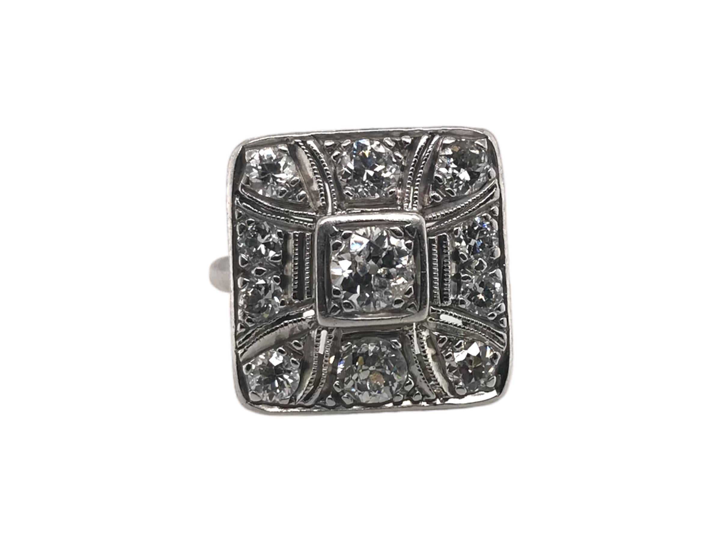 Anello da cocktail con diamante antico taglio europeo Art Deco In condizioni buone a Montgomery, AL