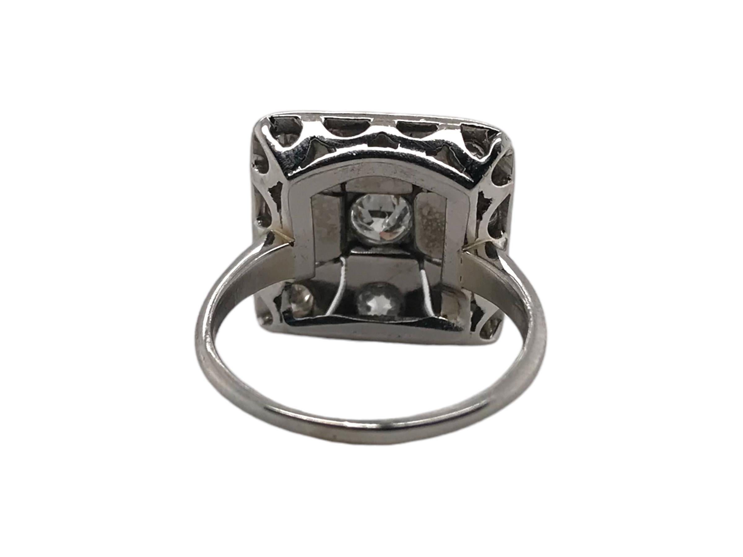 Anello da cocktail con diamante antico taglio europeo Art Deco 1
