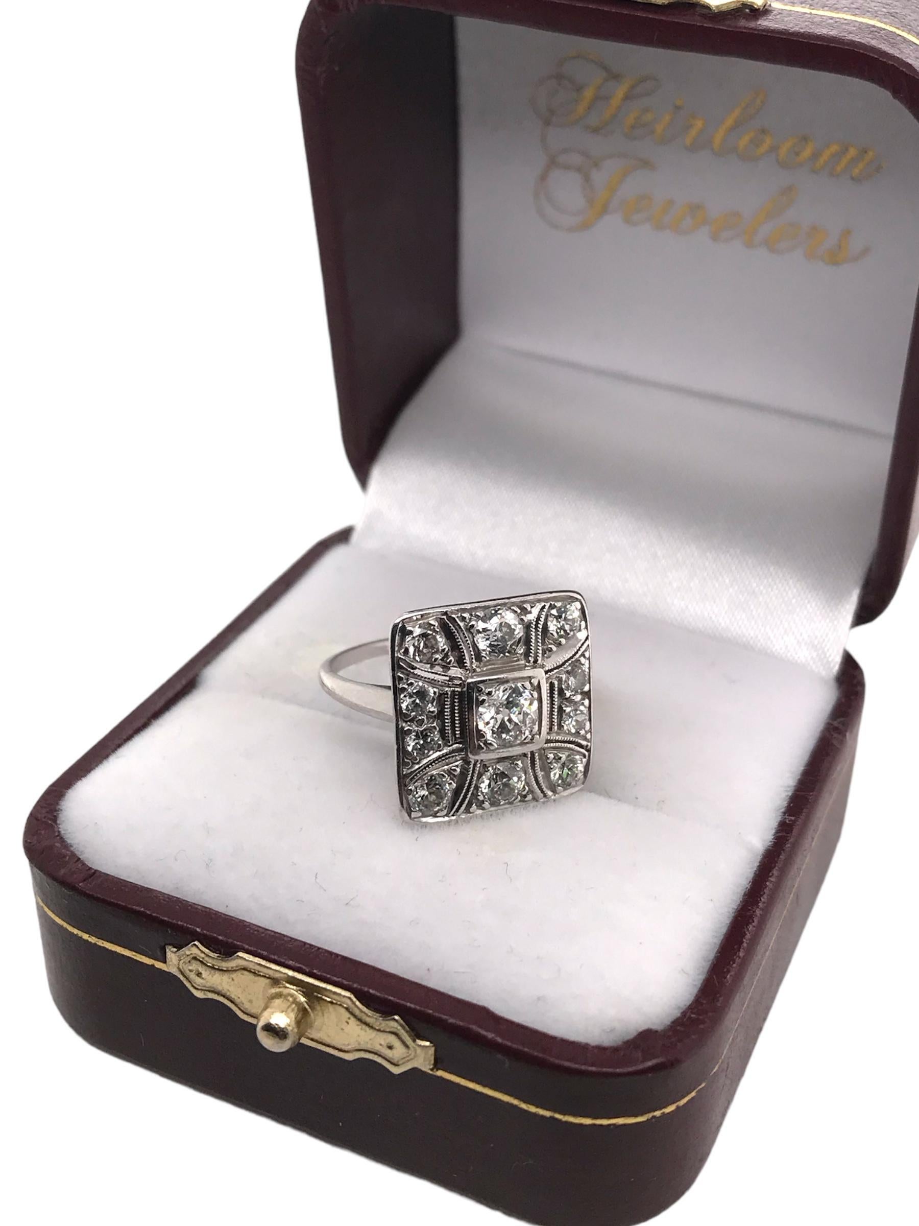 Anello da cocktail con diamante antico taglio europeo Art Deco 2