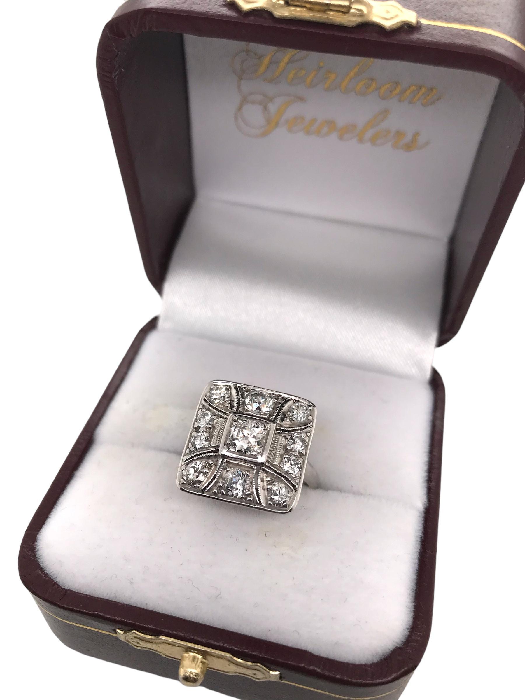 Anello da cocktail con diamante antico taglio europeo Art Deco 3