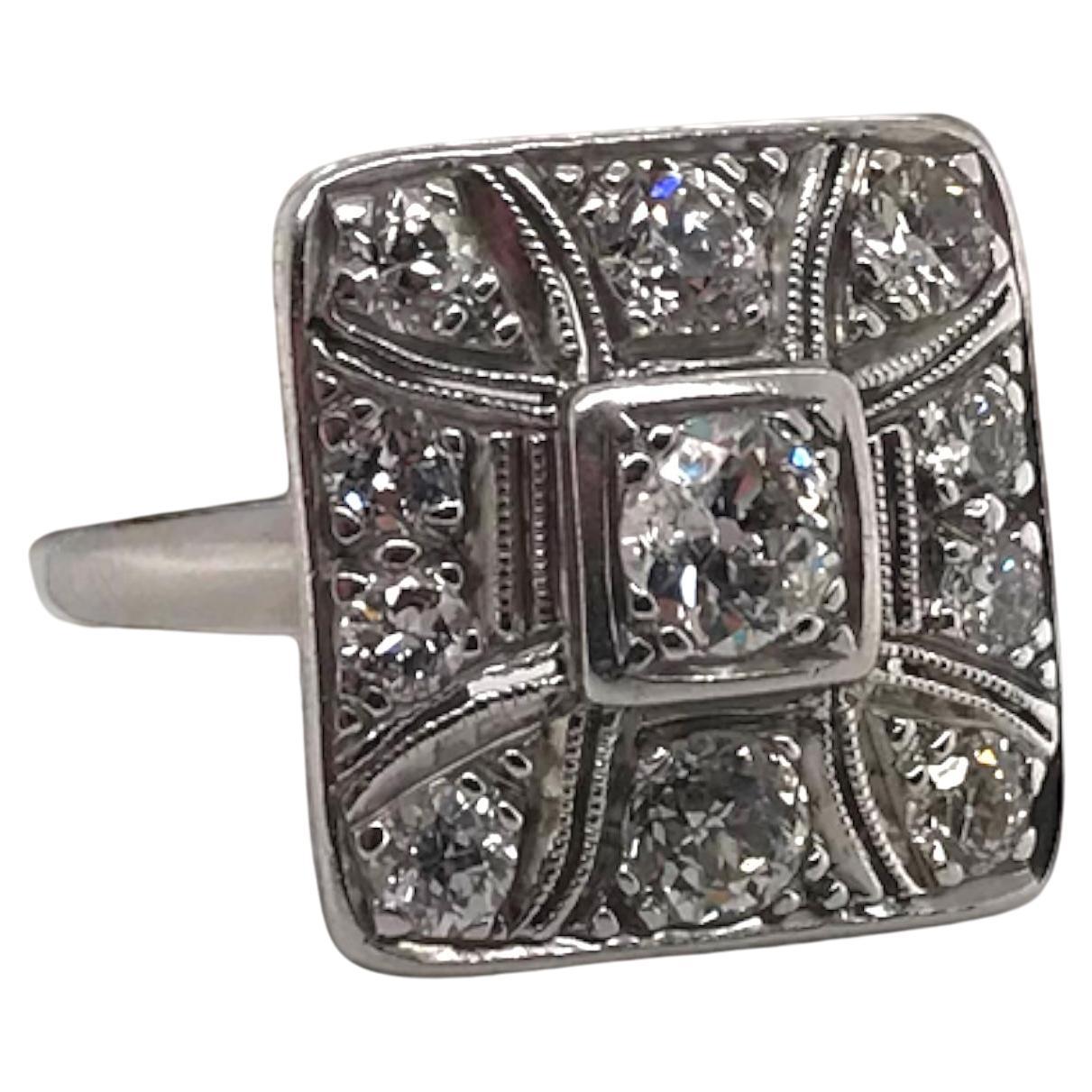 Art Deco Old European Cut Diamond Cluster Cocktail Ring