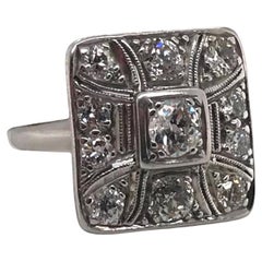 Antique Art Deco Old European Cut Diamond Cluster Cocktail Ring