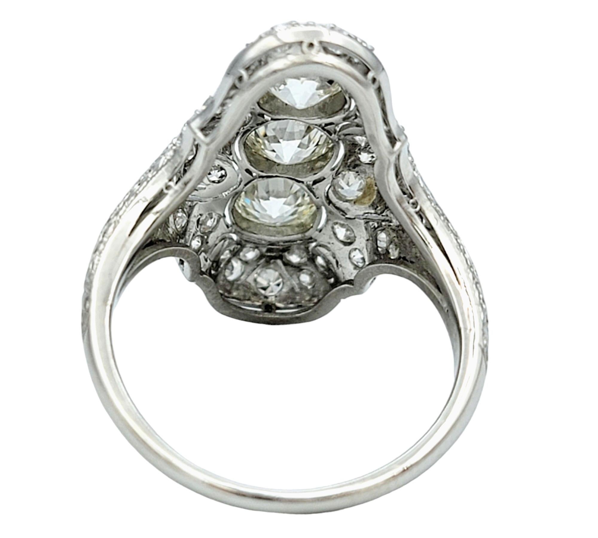 Art Deco Old European Cut Diamond Cocktail Ring with Milgrain Design in Platinum For Sale 1