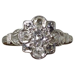 Vintage Art-Deco Old-European Cut Diamond Daisy Flower Shaped Engagement Platinum Ring