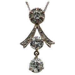 Art Deco Old European Cut Diamond Drop Antique Pendant Necklace 14KWG