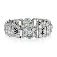 Art Deco Old-European Cut Diamond, Emerald and Onyx Platinum Art Deco Bracelet