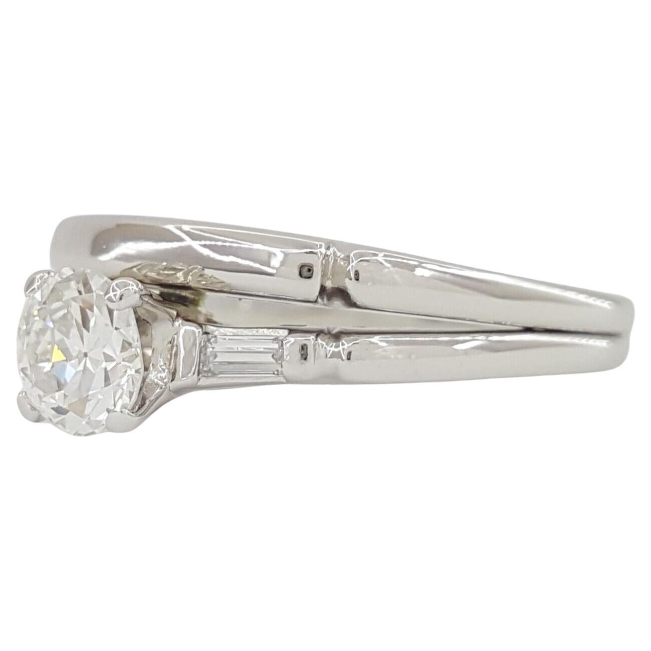 Anillo de compromiso y de boda con diamantes talla europea antigua Art Decó tardío  Anillo Corte europeo antiguo en venta