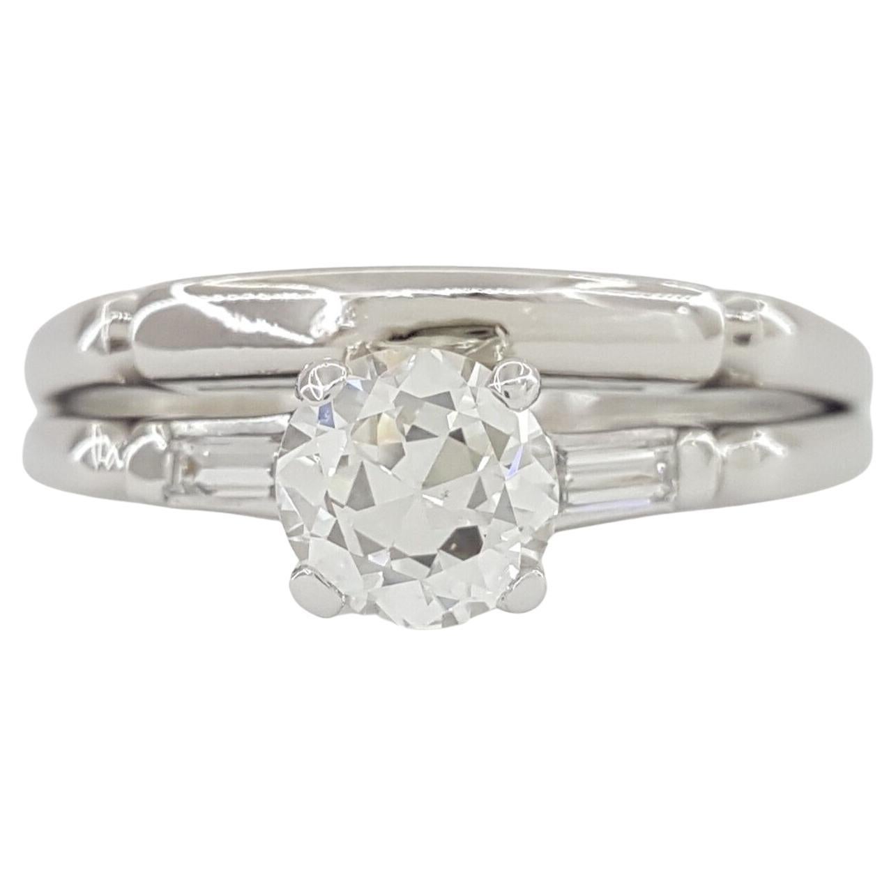 Anillo de compromiso y de boda con diamantes talla europea antigua Art Decó tardío  Anillo en venta