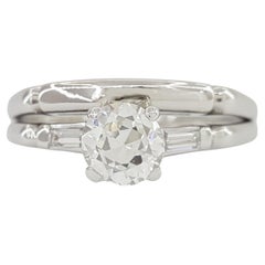 Fascia di fidanzamento e matrimonio in stile Art Deco con diamante vecchio taglio europeo  Anello