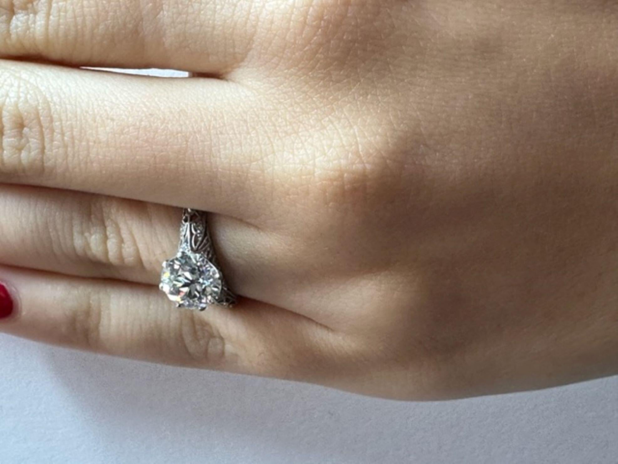 Art Deco Old European Cut Diamond Engagement Ring For Sale 6