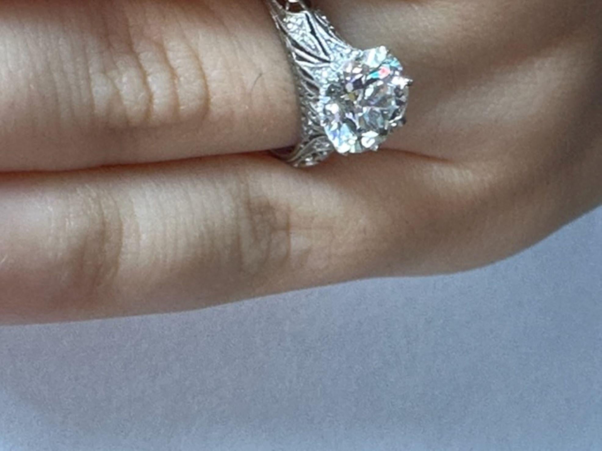 Bague de fiançailles Art déco avec diamant taille européenne ancienne en vente 7