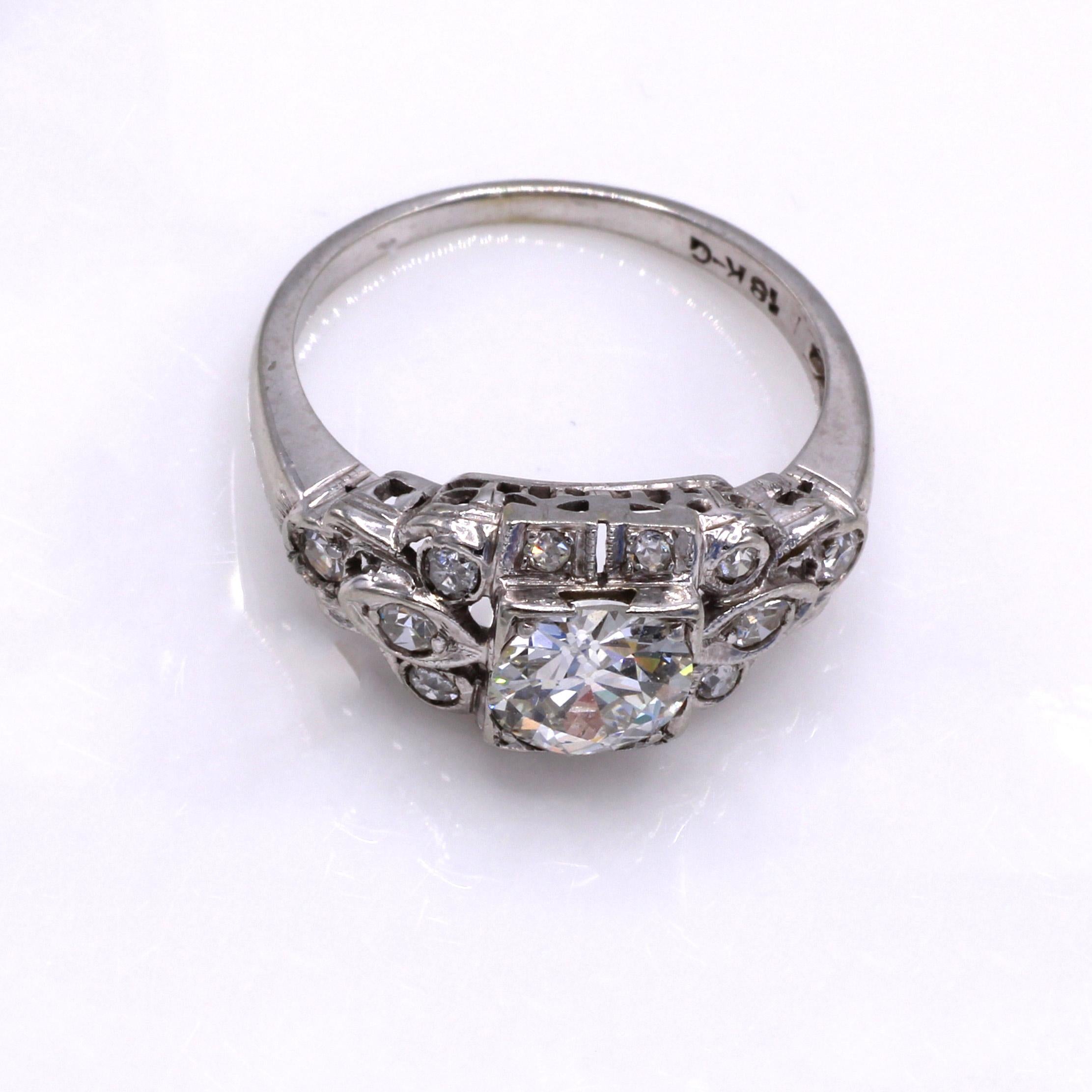 Art Deco Old European Cut Diamond Engagement Ring In Excellent Condition For Sale In New York, NY