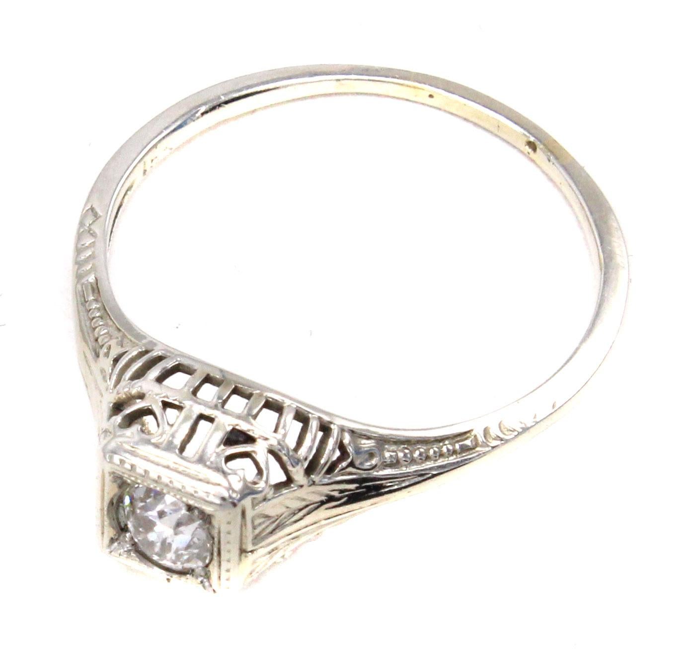 Women's or Men's Art Deco Old European Cut Diamond Engagement Ring
