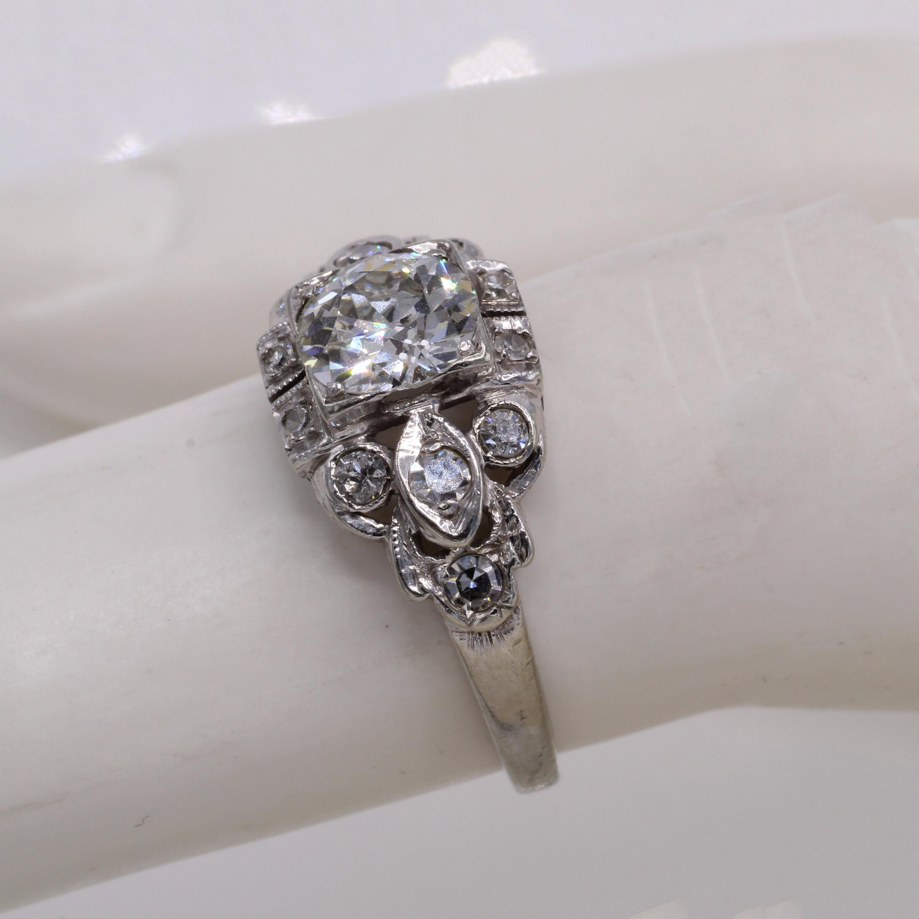 Women's or Men's Art Deco Old European Cut Diamond Engagement Ring For Sale