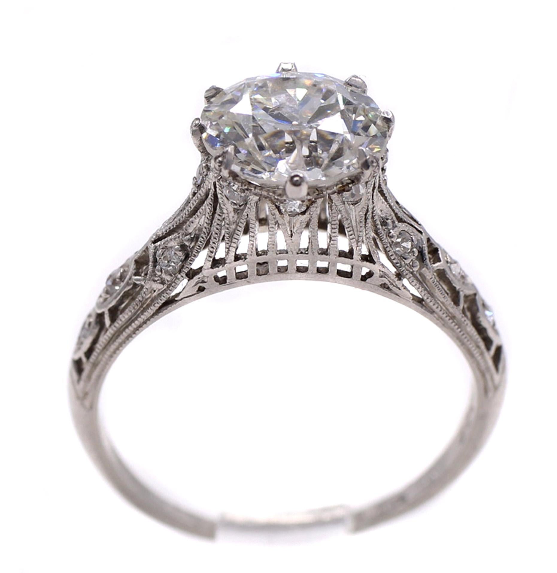 Bague de fiançailles Art déco avec diamant taille européenne ancienne Excellent état - En vente à New York, NY
