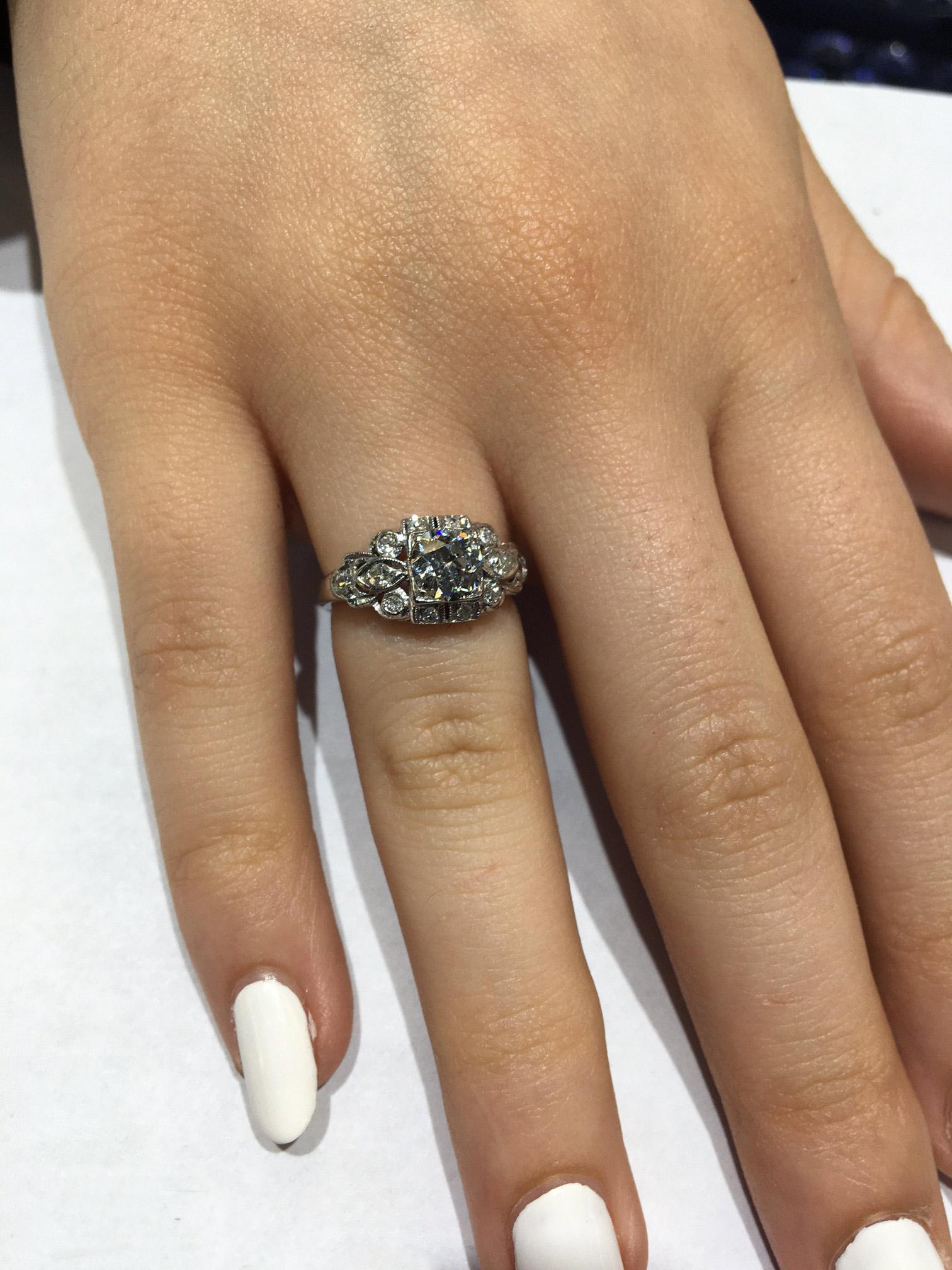Art Deco Old European Cut Diamond Engagement Ring For Sale 1