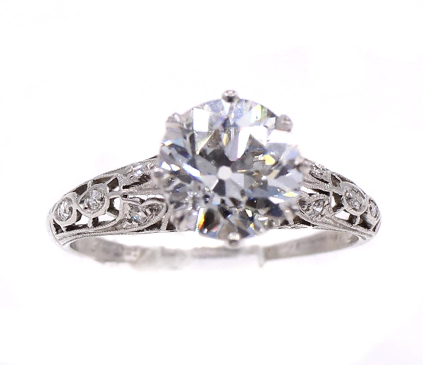 Art Deco Old European Cut Diamond Engagement Ring For Sale 2