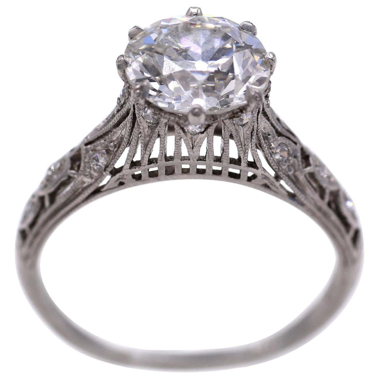 Art Deco Old European Cut Diamond Engagement Ring For Sale 4