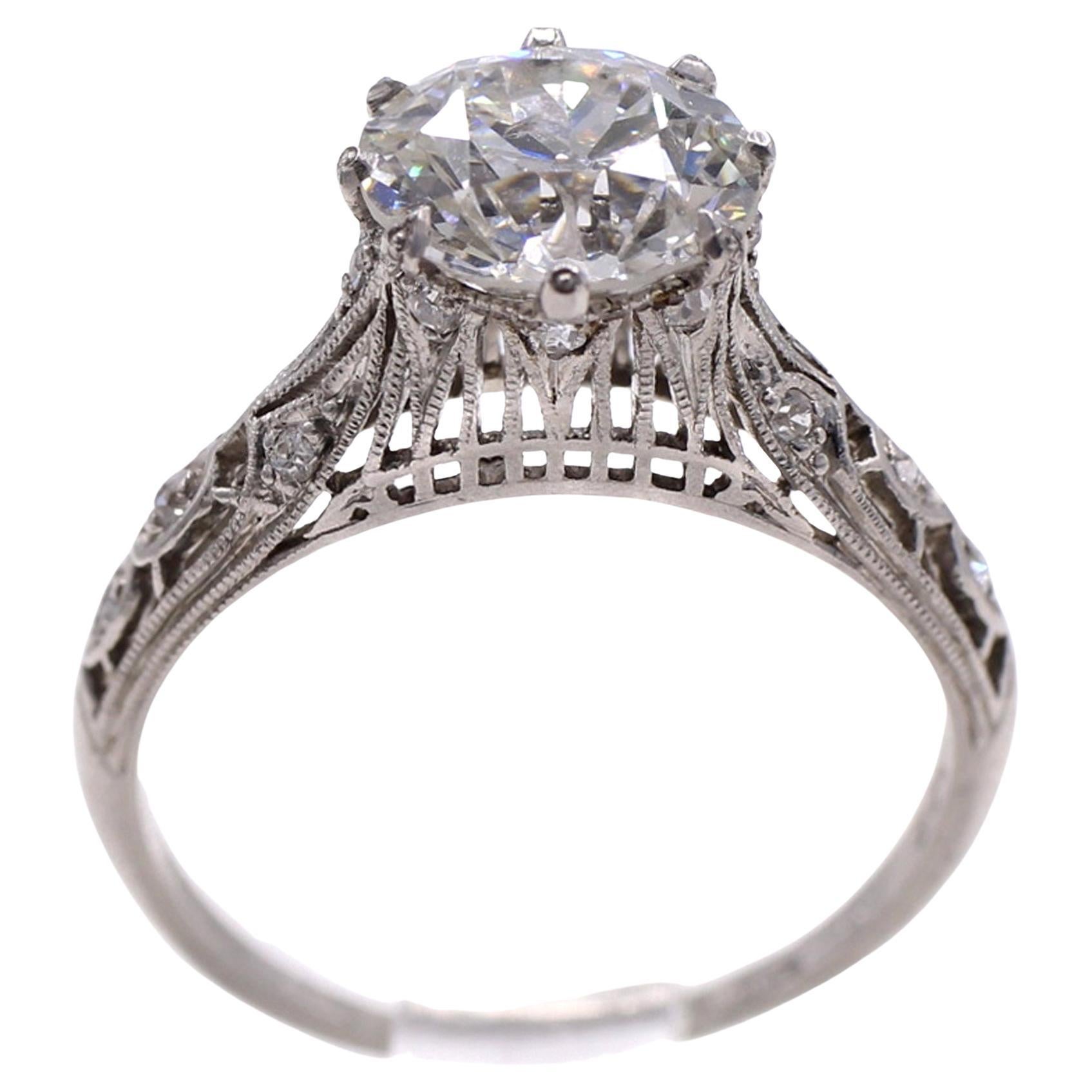 Art Deco Old European Cut Diamond Engagement Ring For Sale