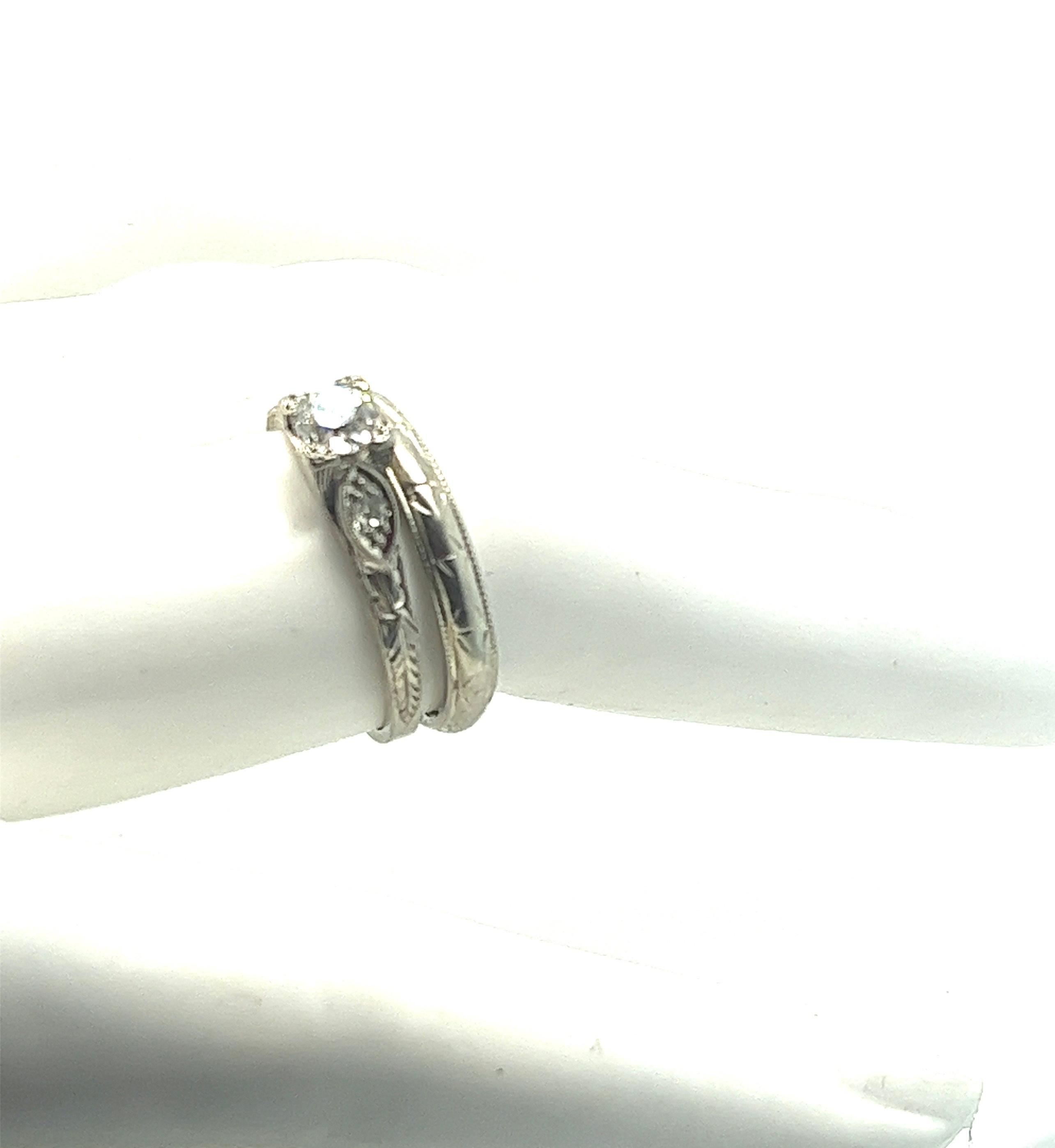 Art Deco Old European Cut Diamond Engagement Ring Set, 18kt. For Sale 6