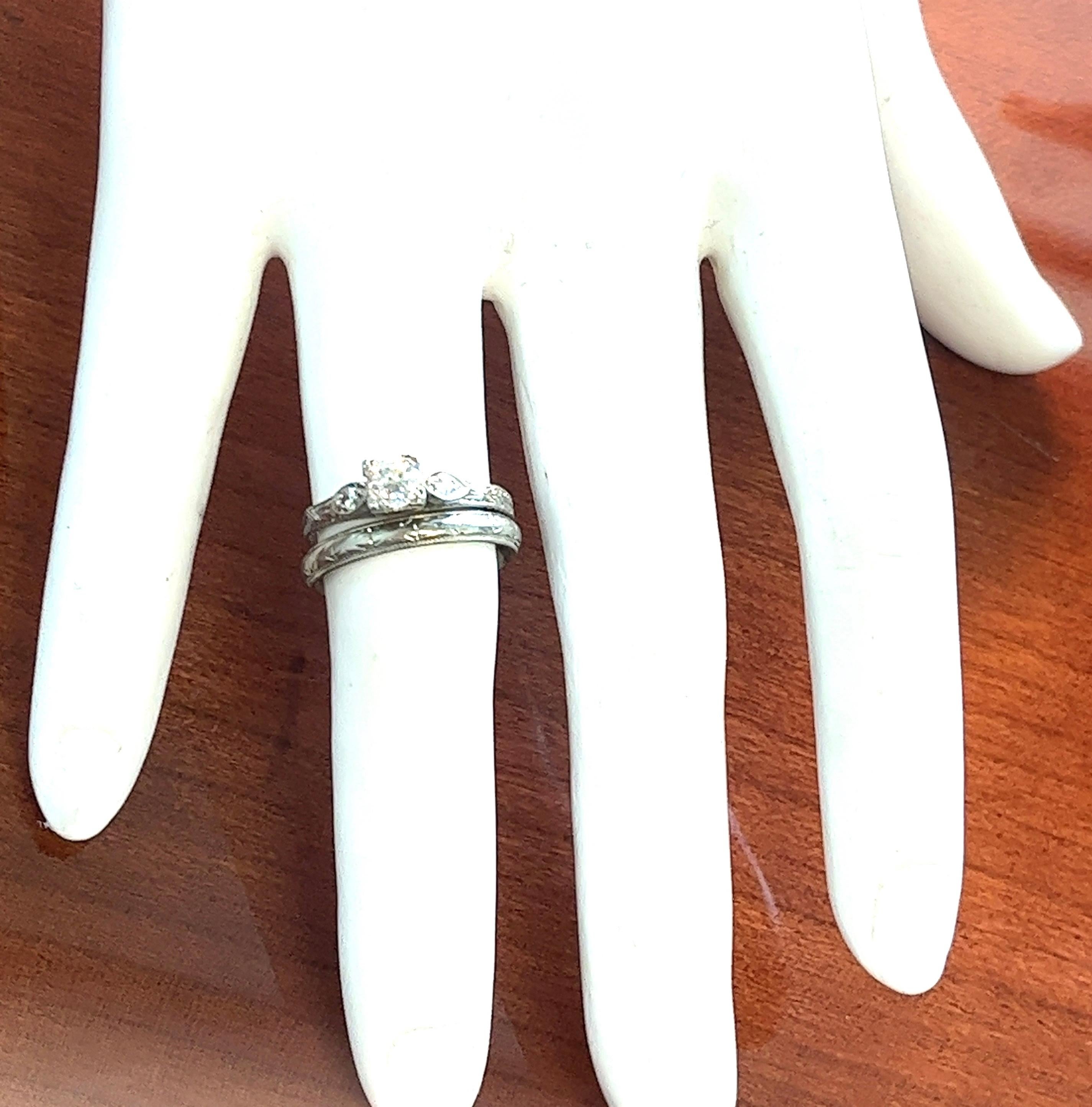 Art Deco Old European Cut Diamond Engagement Ring Set, 18kt. For Sale 8