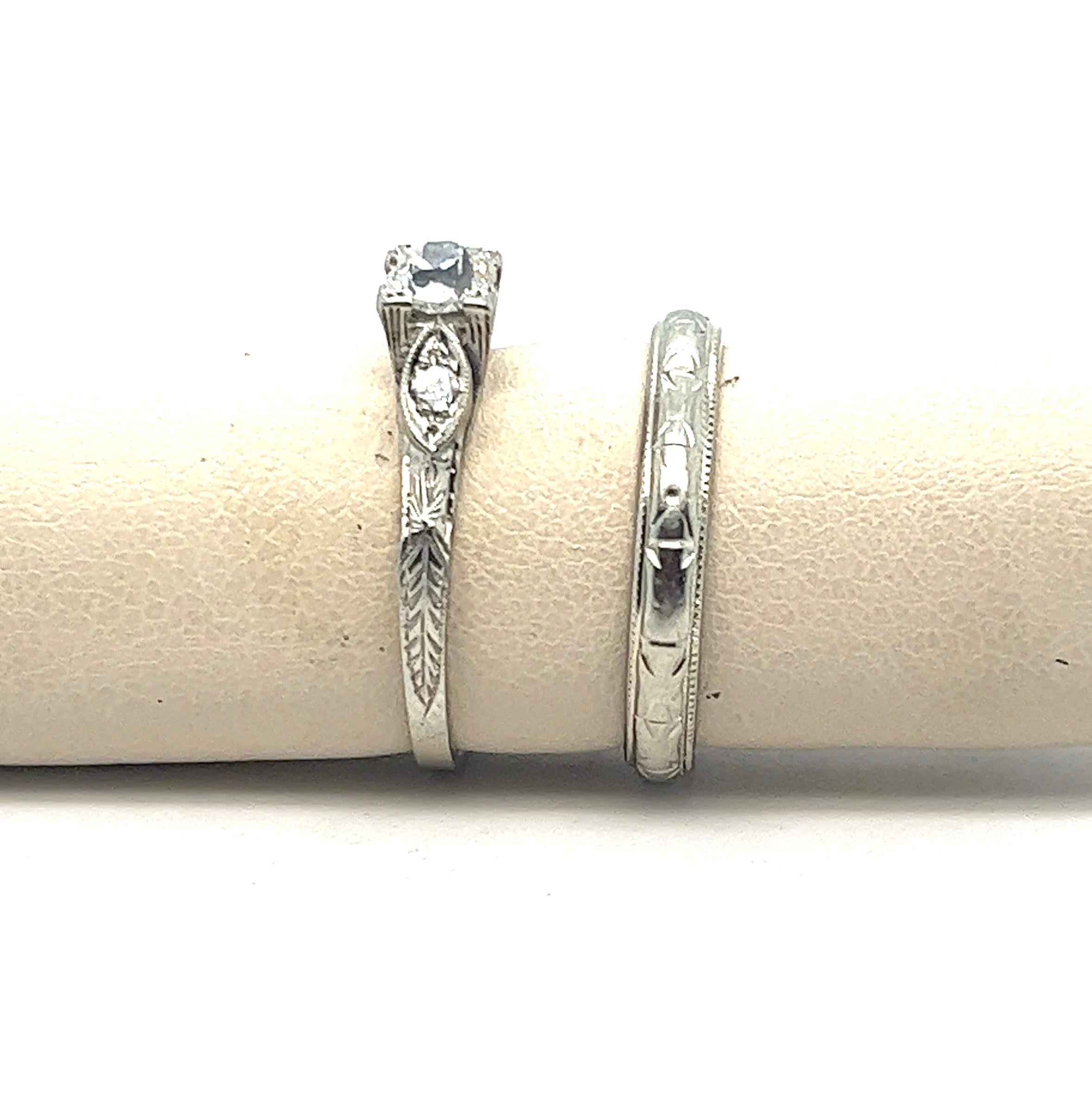 Art Deco Old European Cut Diamond Engagement Ring Set, 18kt. For Sale 3