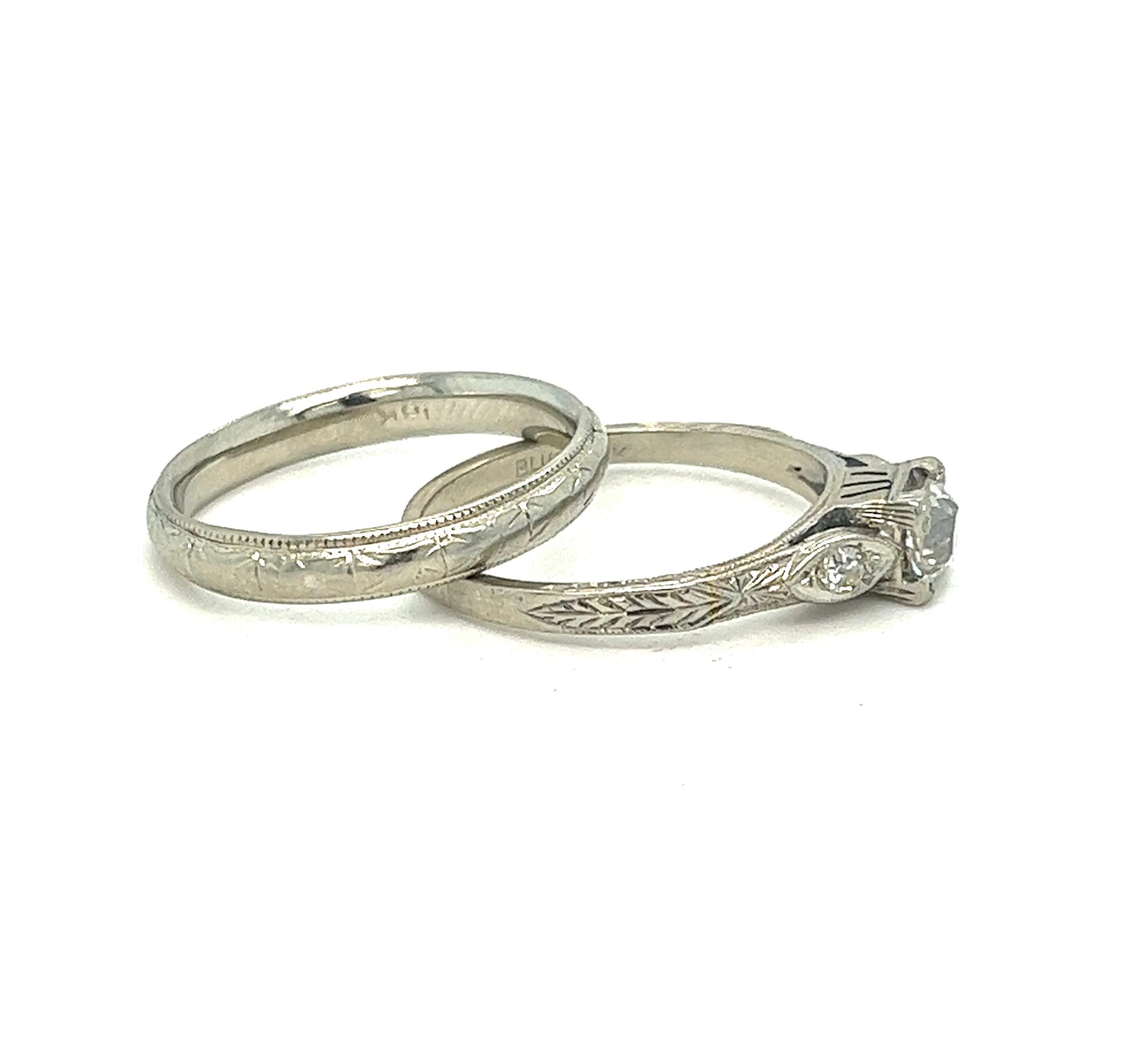 Art Deco Old European Cut Diamond Engagement Ring Set, 18kt. For Sale 5