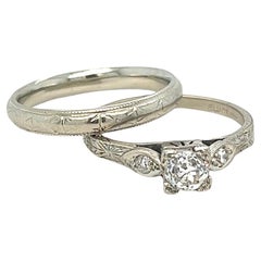 Vintage Art Deco Old European Cut Diamond Engagement Ring Set, 18kt.