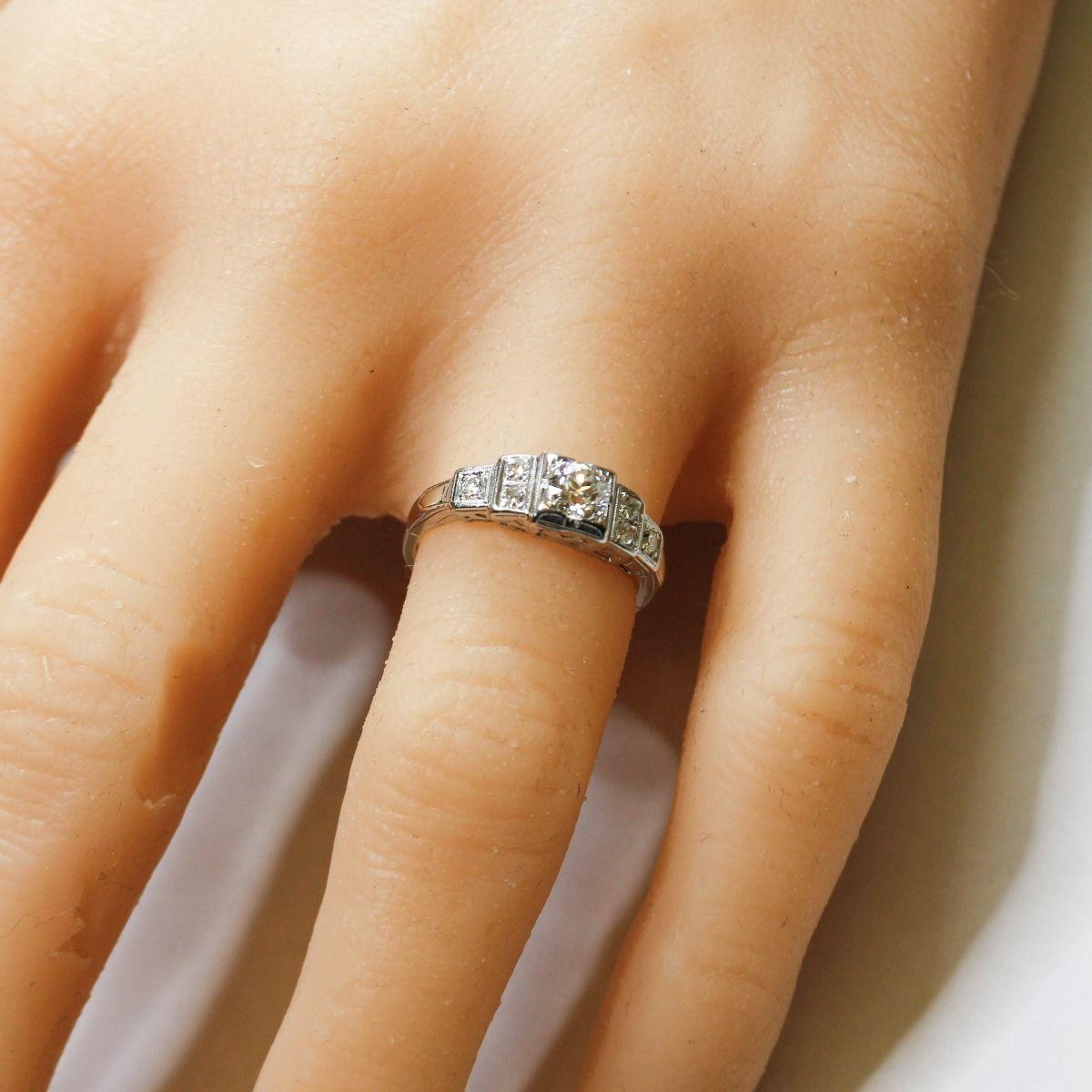 Art Deco Old European Cut Diamond Engagement Ring, Stunning Stepped Design 6