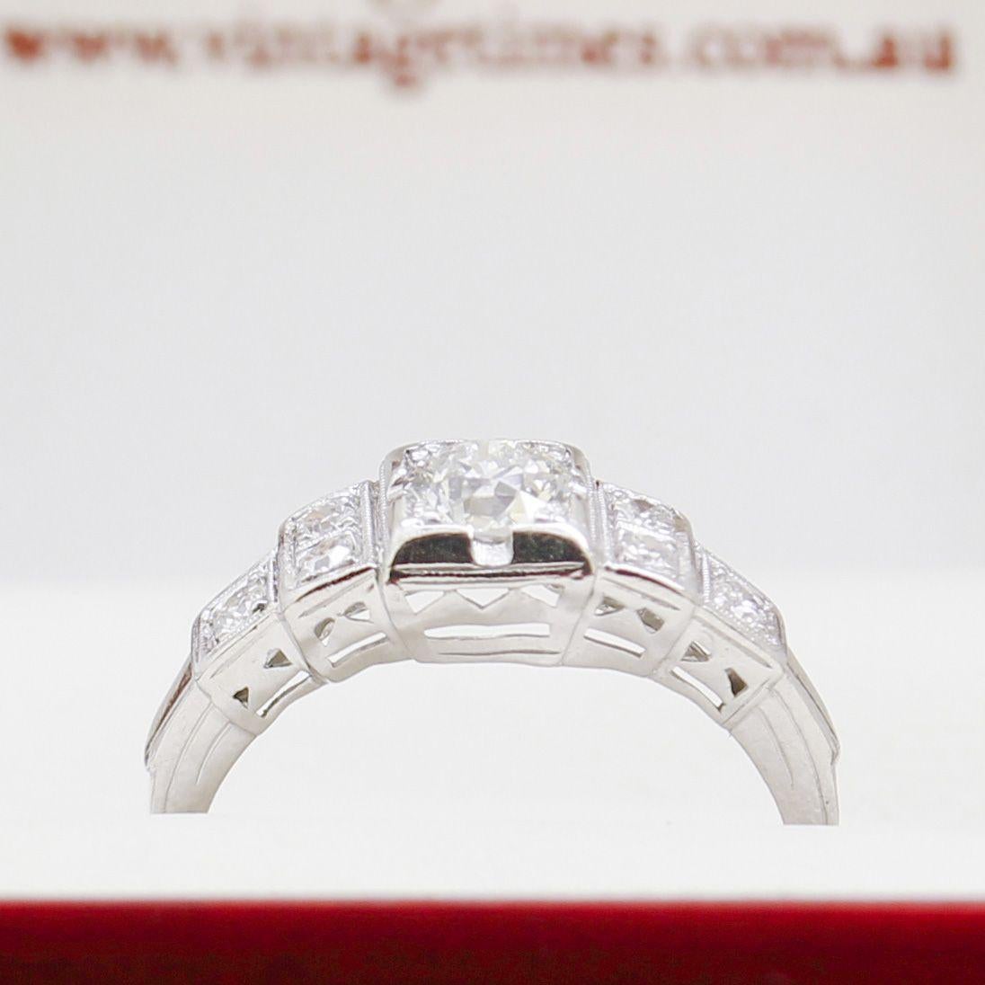 Art Deco Old European Cut Diamond Engagement Ring, Stunning Stepped Design 7