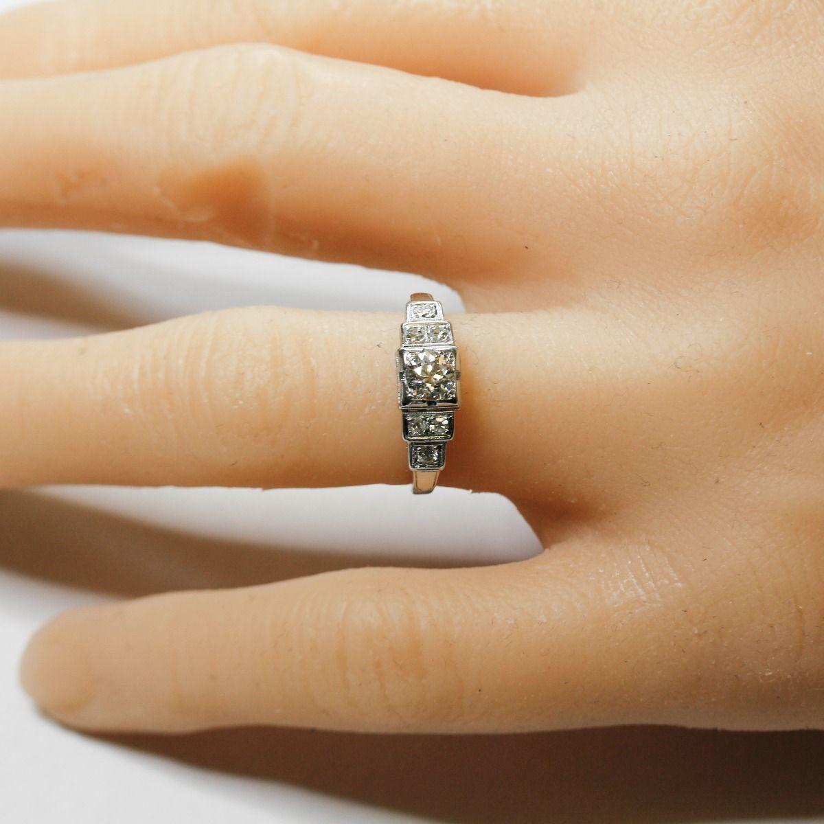 Art Deco Old European Cut Diamond Engagement Ring, Stunning Stepped Design 8