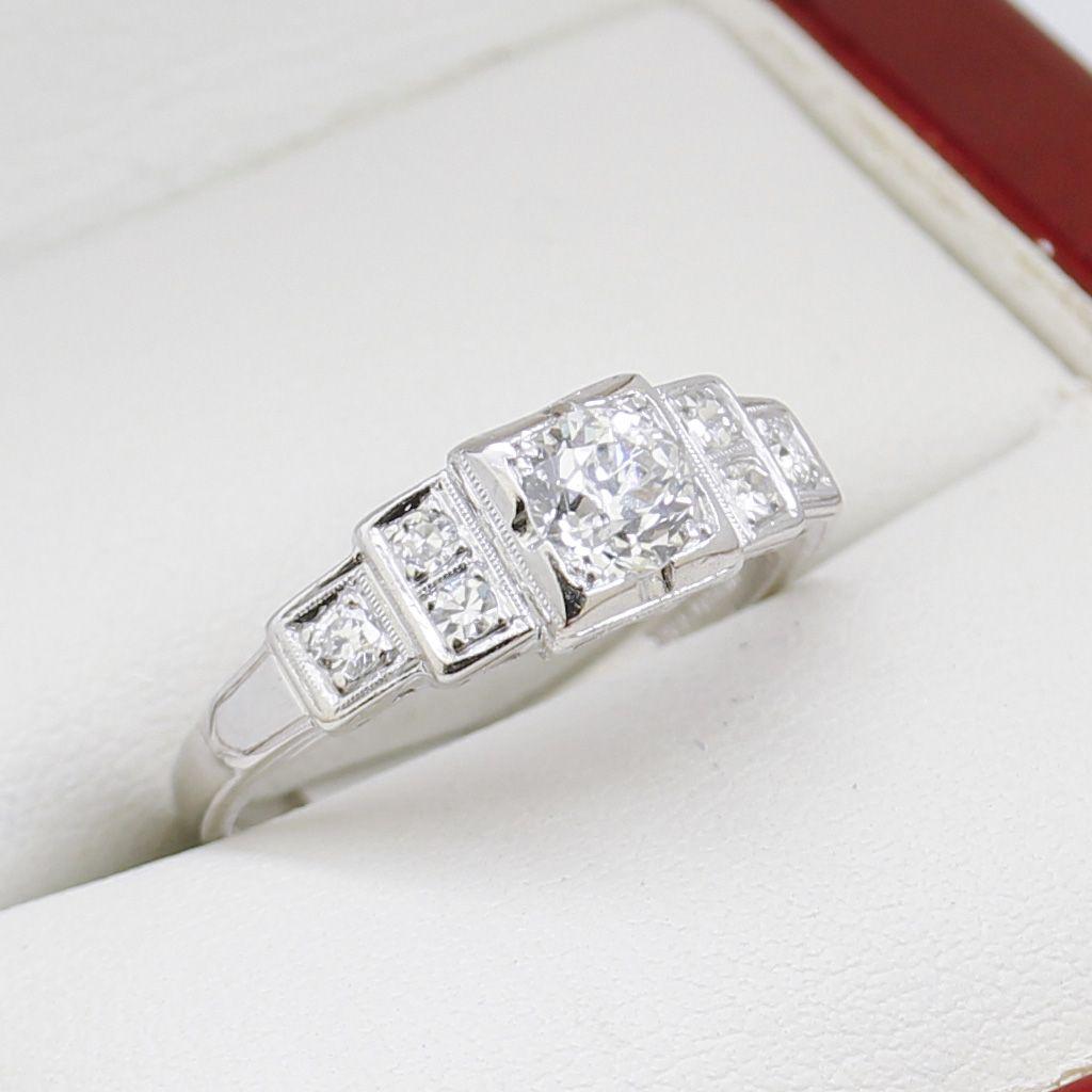 Art Deco Old European Cut Diamond Engagement Ring, Stunning Stepped Design 1