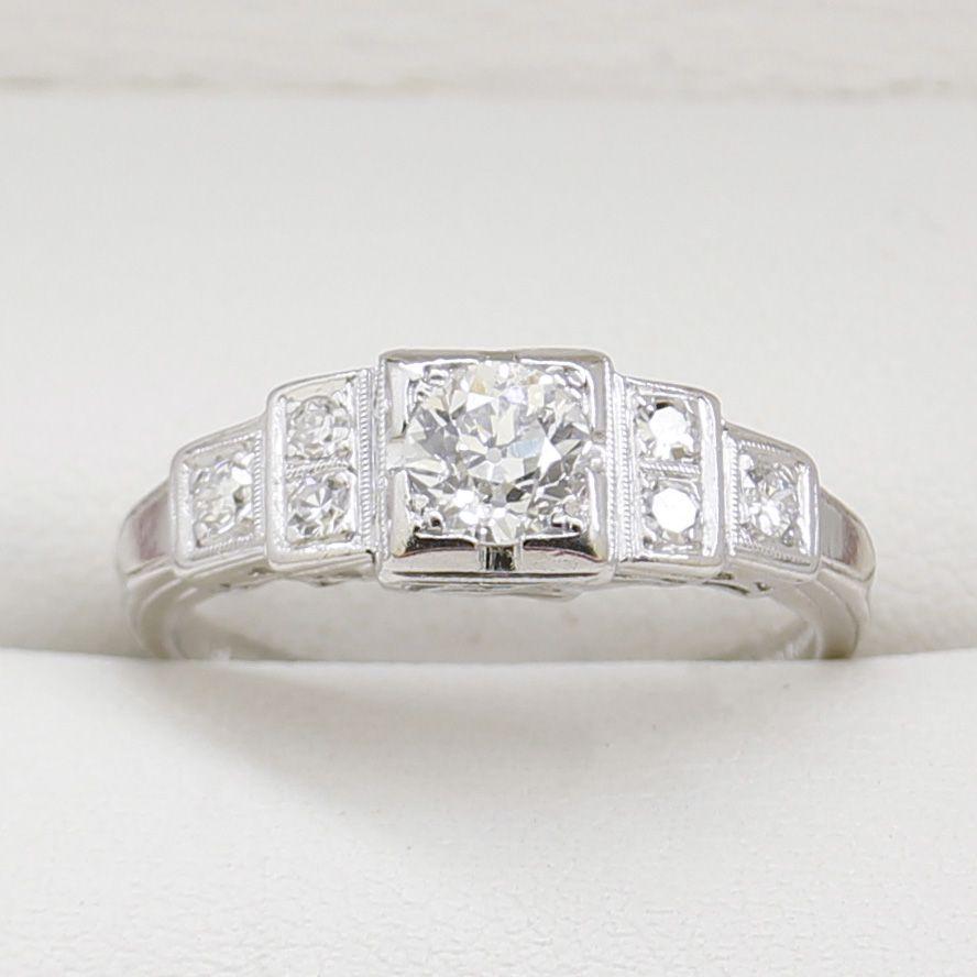 Art Deco Old European Cut Diamond Engagement Ring, Stunning Stepped Design 2