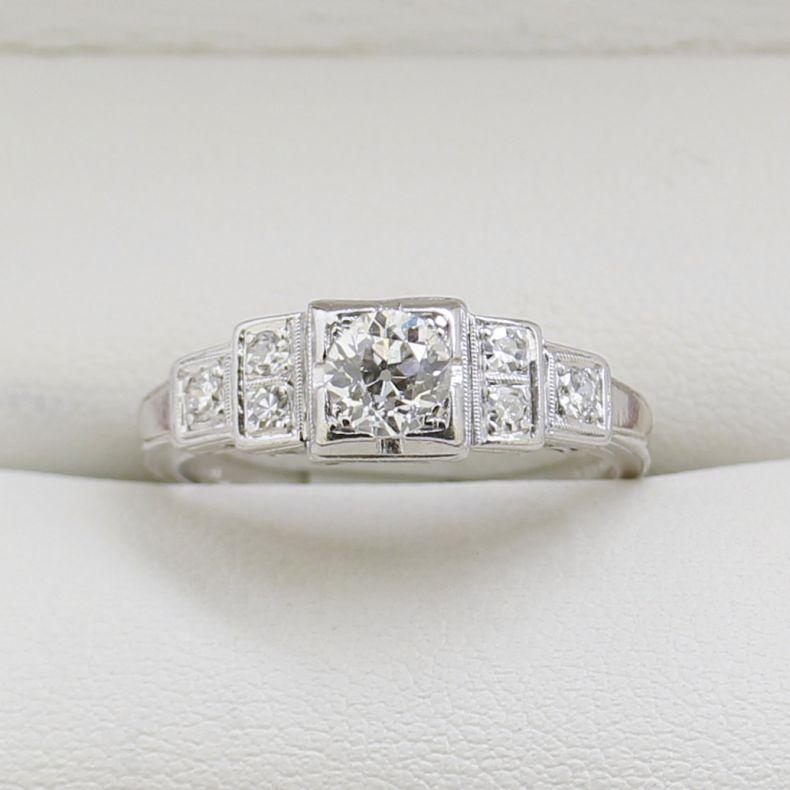 Art Deco Old European Cut Diamond Engagement Ring, Stunning Stepped Design 3