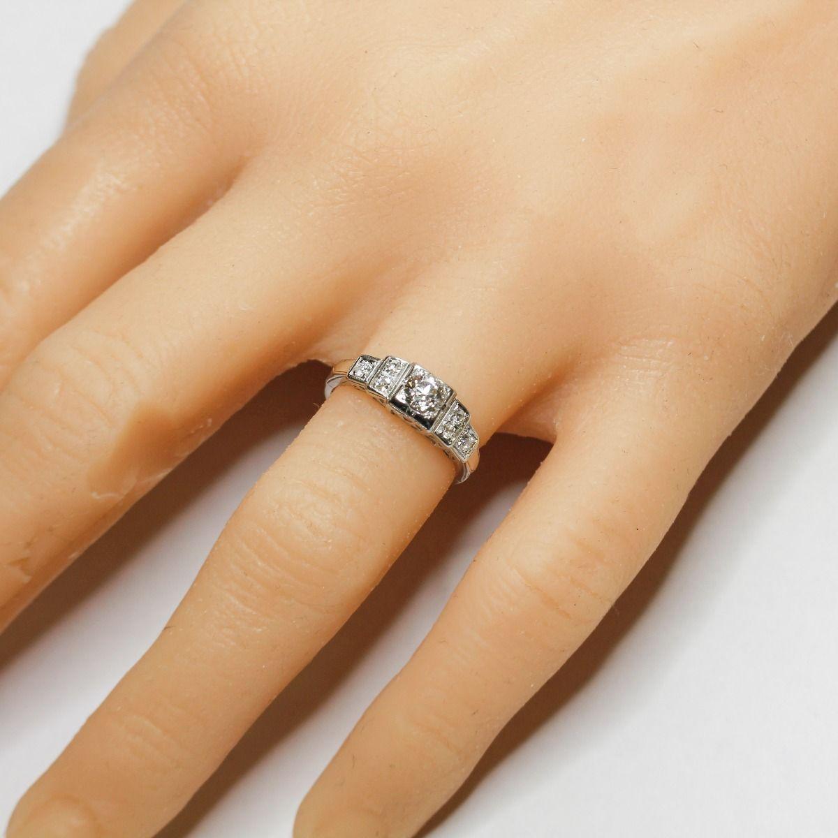 Art Deco Old European Cut Diamond Engagement Ring, Stunning Stepped Design 4