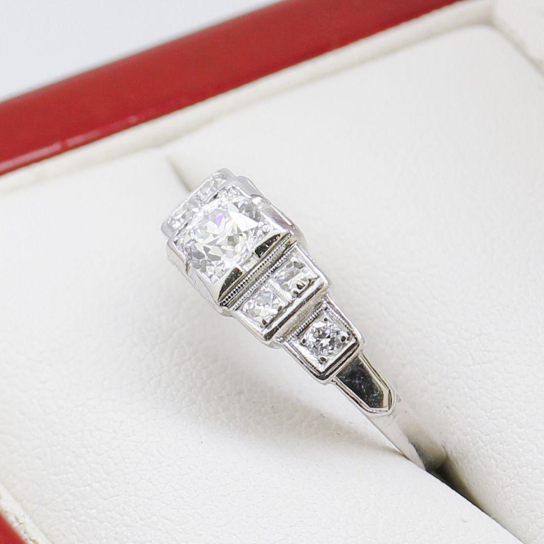 Art Deco Old European Cut Diamond Engagement Ring, Stunning Stepped Design 5