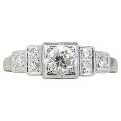 Art Deco Old European Cut Diamond Engagement Ring, Stunning Stepped Design