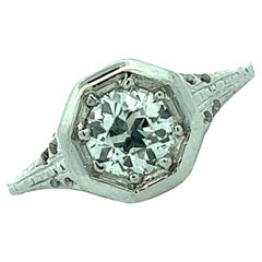 Art Deco Old European Cut Diamond Filigree 18KWG Engagement Solitaire Ring
