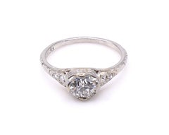Art Deco Old European Cut Diamond Hand Engraved Platinum Engagement Ring