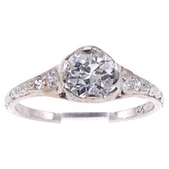 Antique Art Deco Old European Cut Diamond Hand Engraved Platinum Engagement Ring