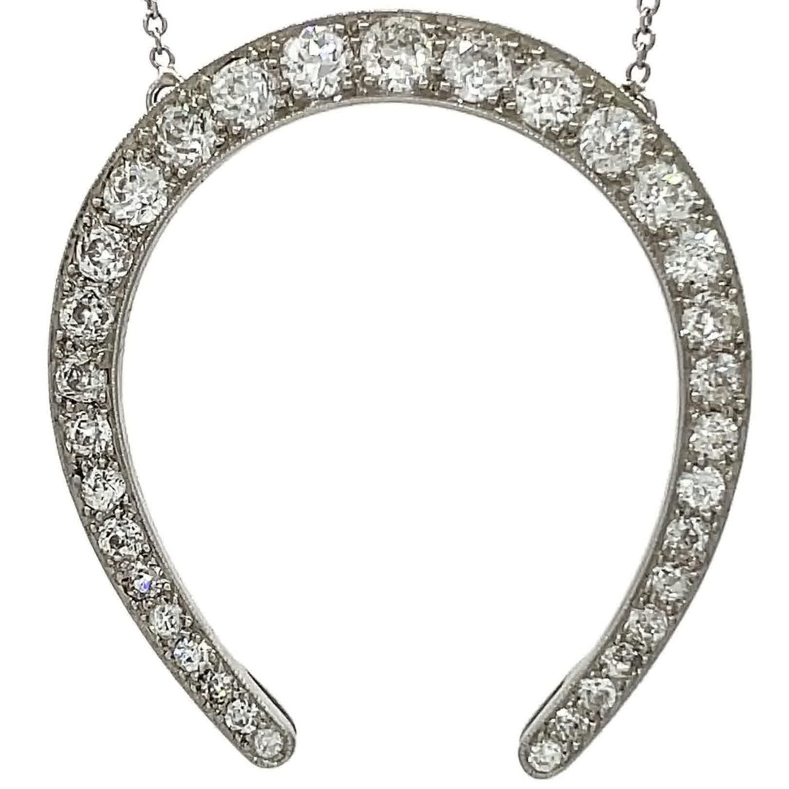 Art Deco Old European Cut Diamond Horse Shoe Platinum Necklace In Excellent Condition In Beverly Hills, CA